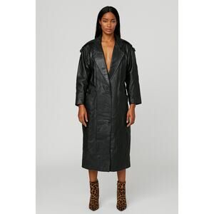 Women's Leather trench coat classic edgy, Timeless versatile deep pocket Sz-L/XL